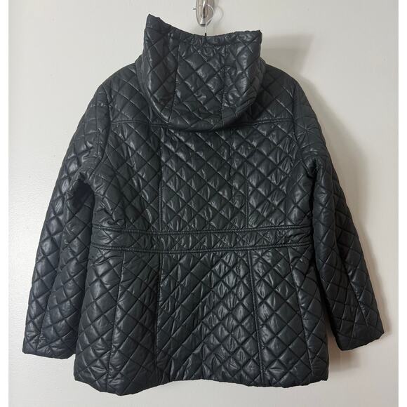 KATE SPADE COAT XL BLACK QUILTED HOODED PUFFER ANORAK JACKET ZIPPER WINTER COLD - Picture 3 of 11
